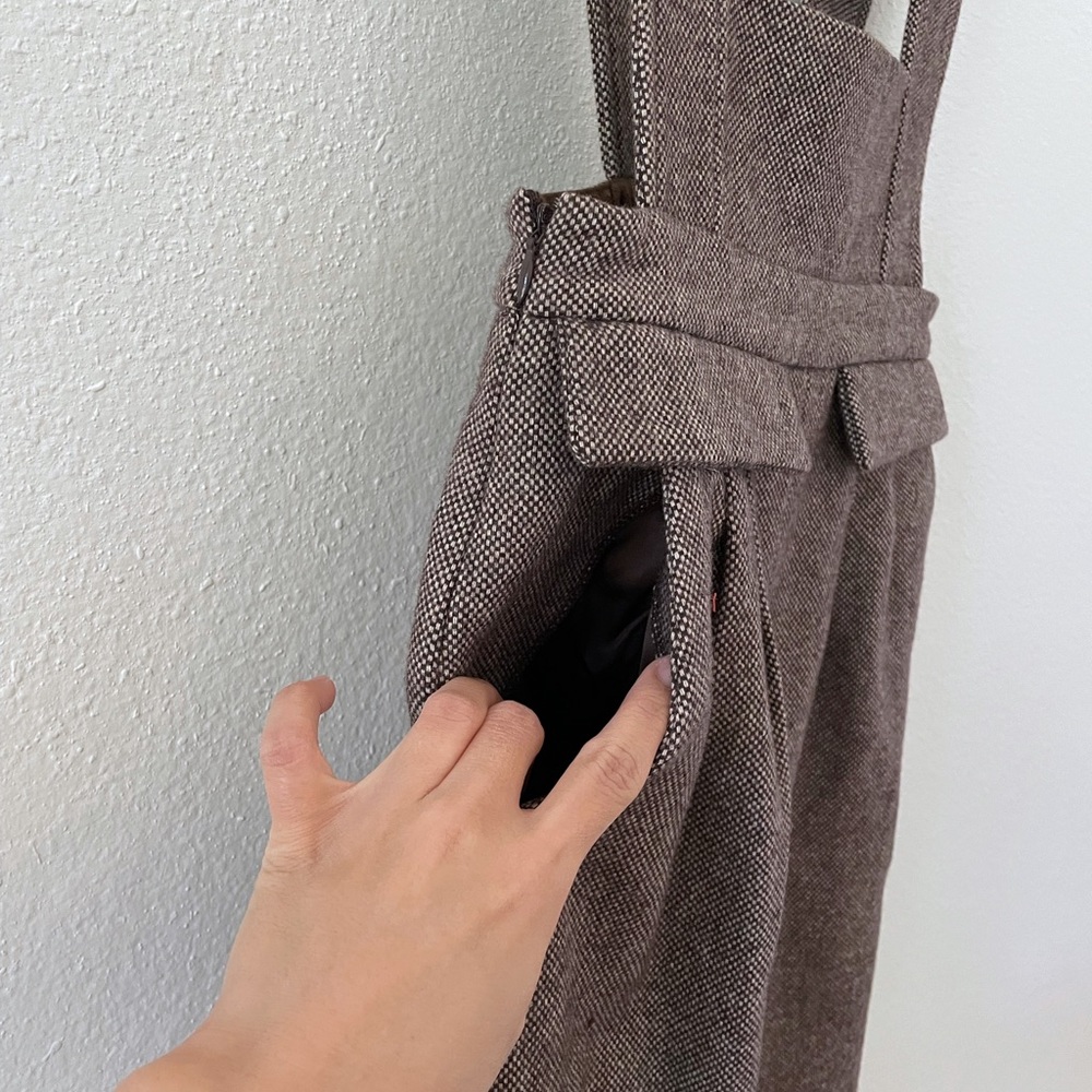 Pinafore brown tweed buckled strap midi dress - Picture 3 of 8